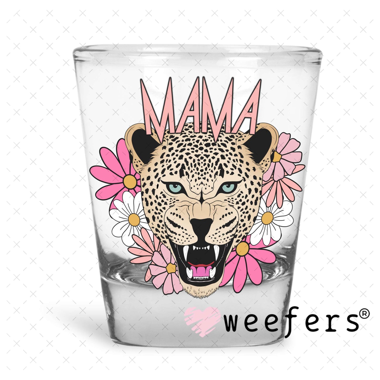 Pink Mama Leopard UV DTF Decal Shot Glass Heavy Base Weefers