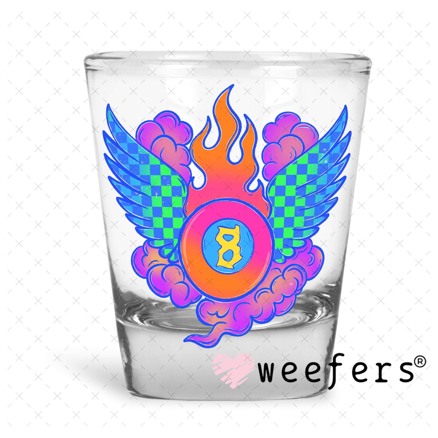 Purple Teal Eightball Wings UV DTF Decal Shot Glass Heavy Base Weefers