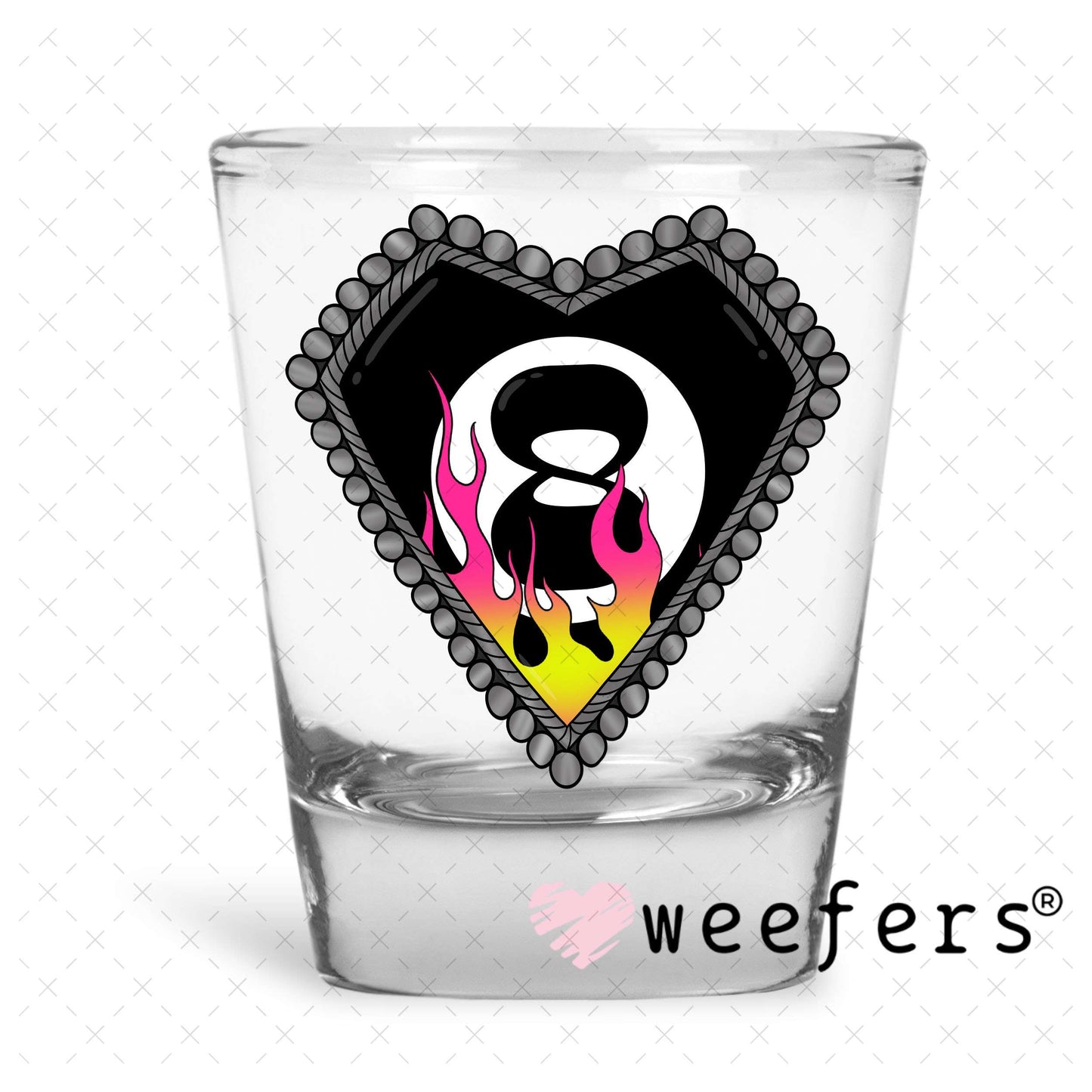 UV DTF Decal - Western Heart Eightball Shot Glass Heavy Base Weefers