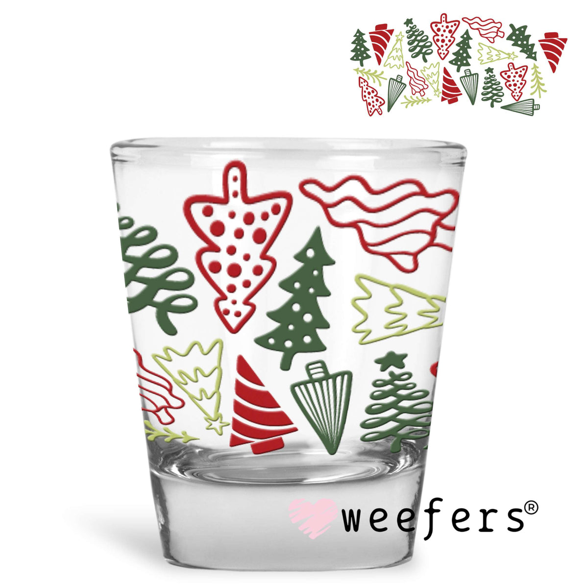 Red and Green Christmas Trees UV DTF Cup Wrap Shot Glass Heavy Base Weefers