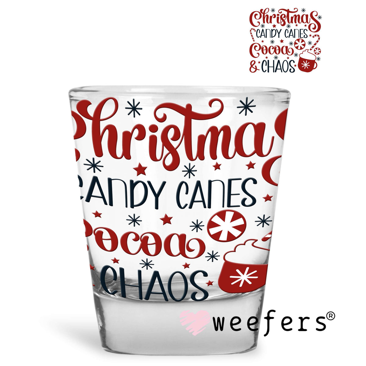 Christmas Candy Canes Cocoa Chaos UV DTF Decal Shot Glass Heavy Base Weefers