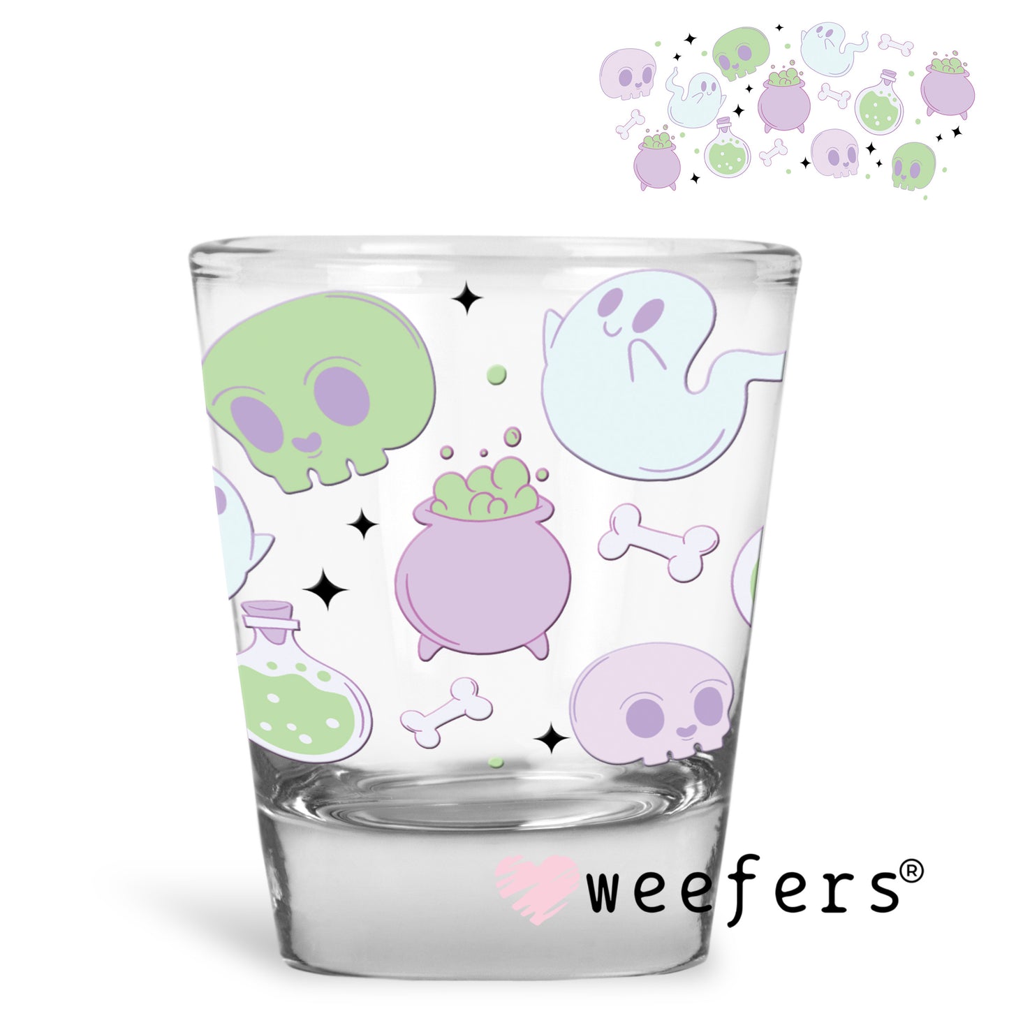 Skulls, Ghosts and Bones Halloween UV DTF Cup Wrap Shot Glass Heavy Base Weefers