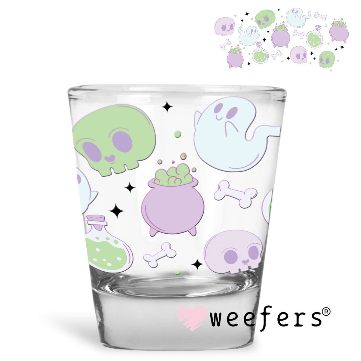 Skulls, Ghosts and Bones Halloween UV DTF Cup Wrap Shot Glass Heavy Base Weefers