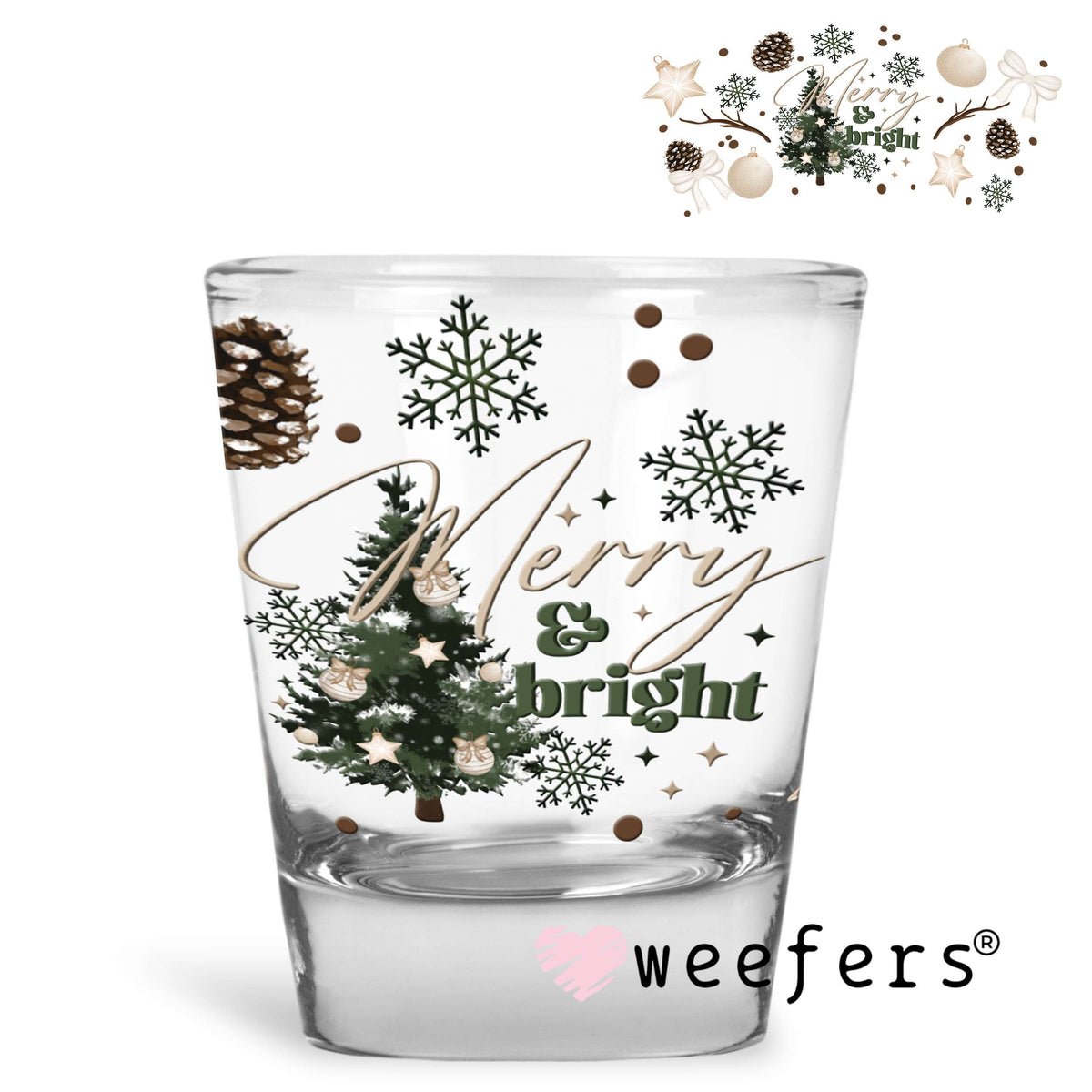 Merry Christmas Wintergreen UV DTF Cup Wrap Shot Glass Heavy Base Weefers