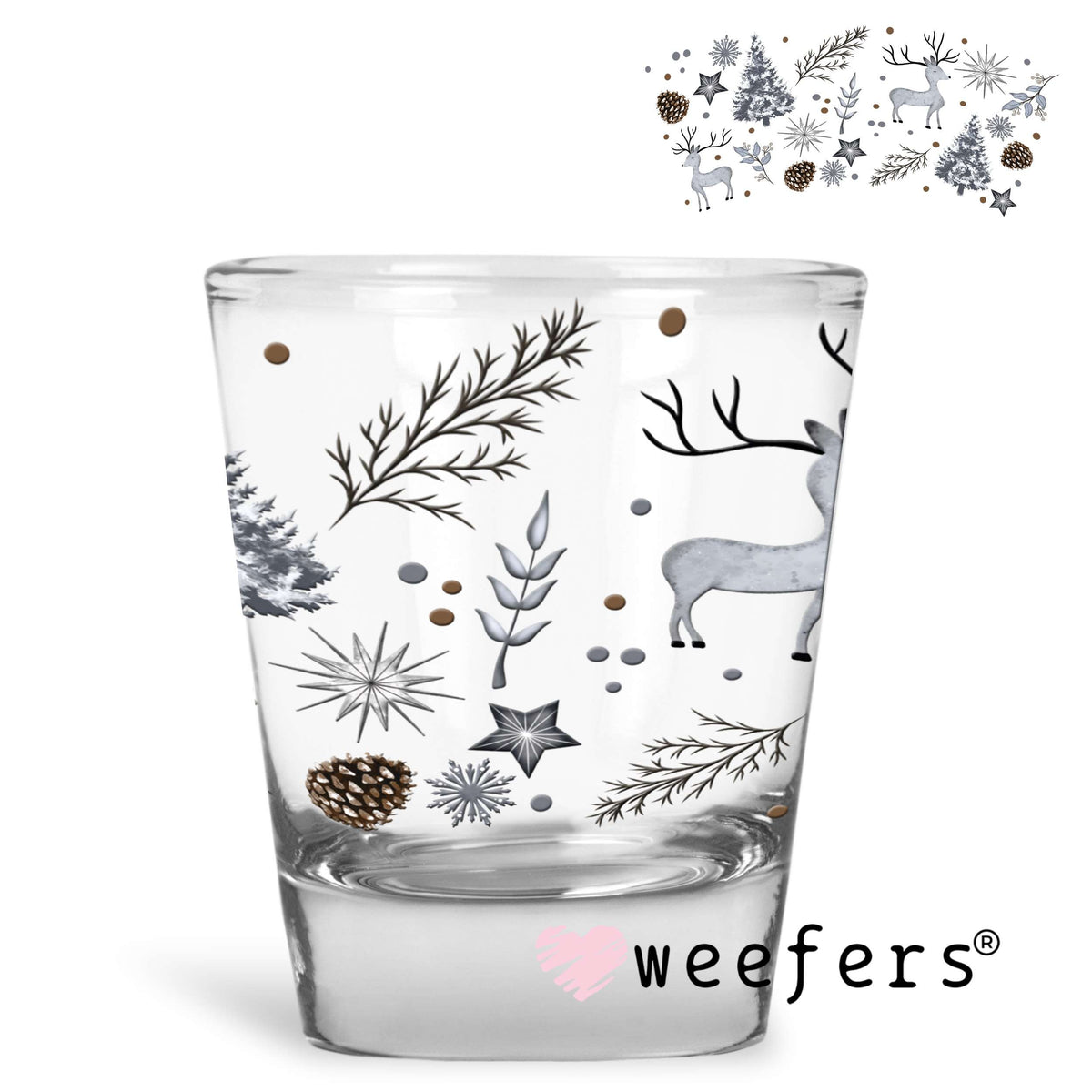 Silver Christmas Winter land UV DTF Cup Wrap Shot Glass Heavy Base Weefers