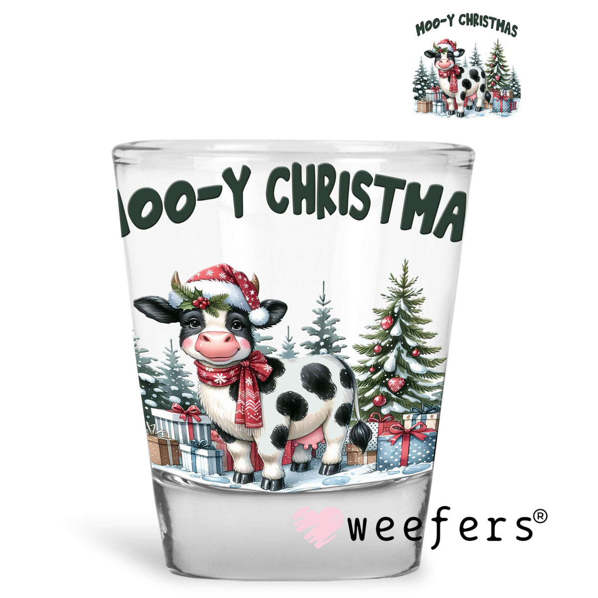 Mooy Christmas Cow UV DTF Decal Shot Glass Heavy Base Weefers