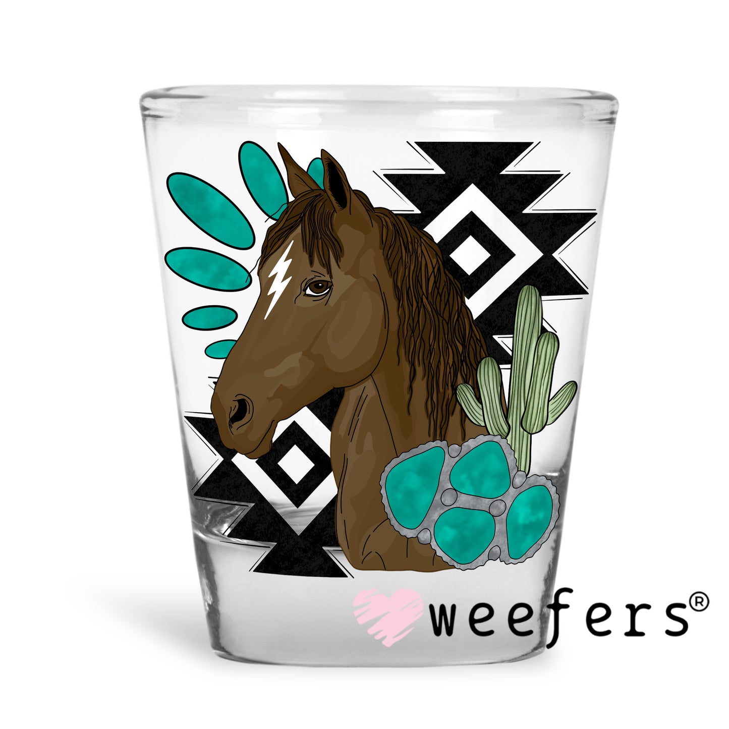 Western Horse Turquoise UV DTF Decal Shot Glass Heavy Base Weefers