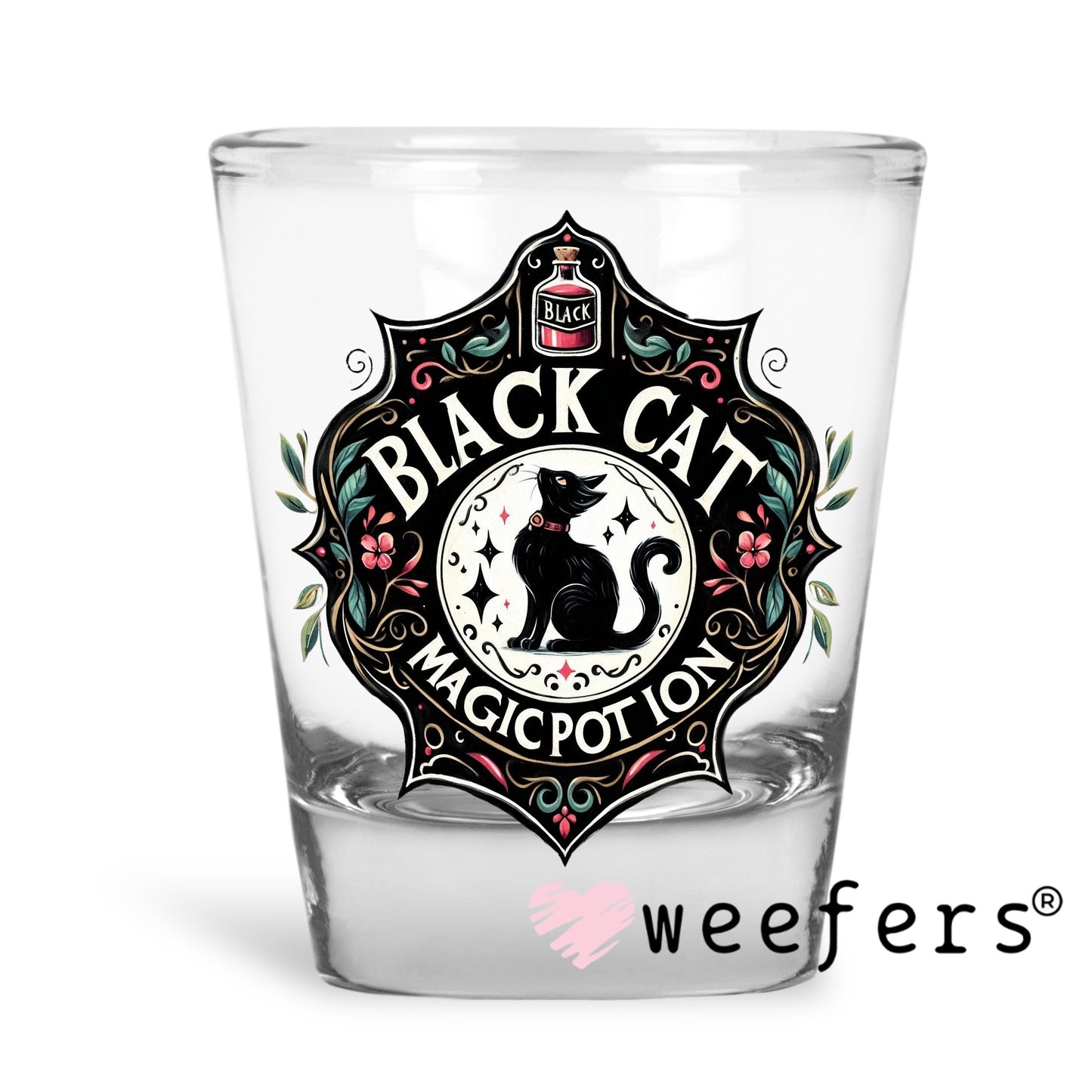 Black Cat Magic Potion Halloween UV DTF Decal Shot Glass Heavy Base Weefers