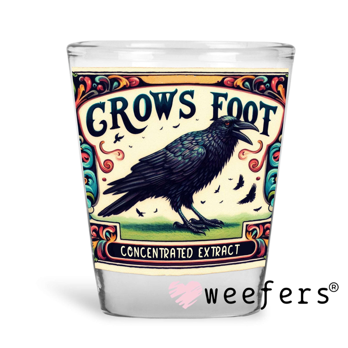 Crow's Foot Colorful Halloween UV DTF Decal Shot Glass Heavy Base Weefers