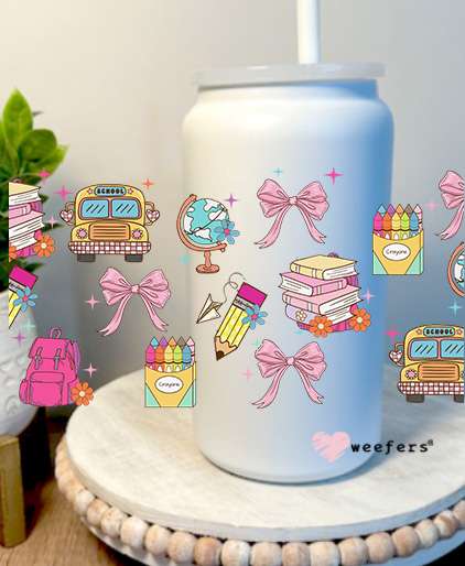 School Days Coquette 16oz Libbey Glass Can UV DTF Decal Transfer Weefers
