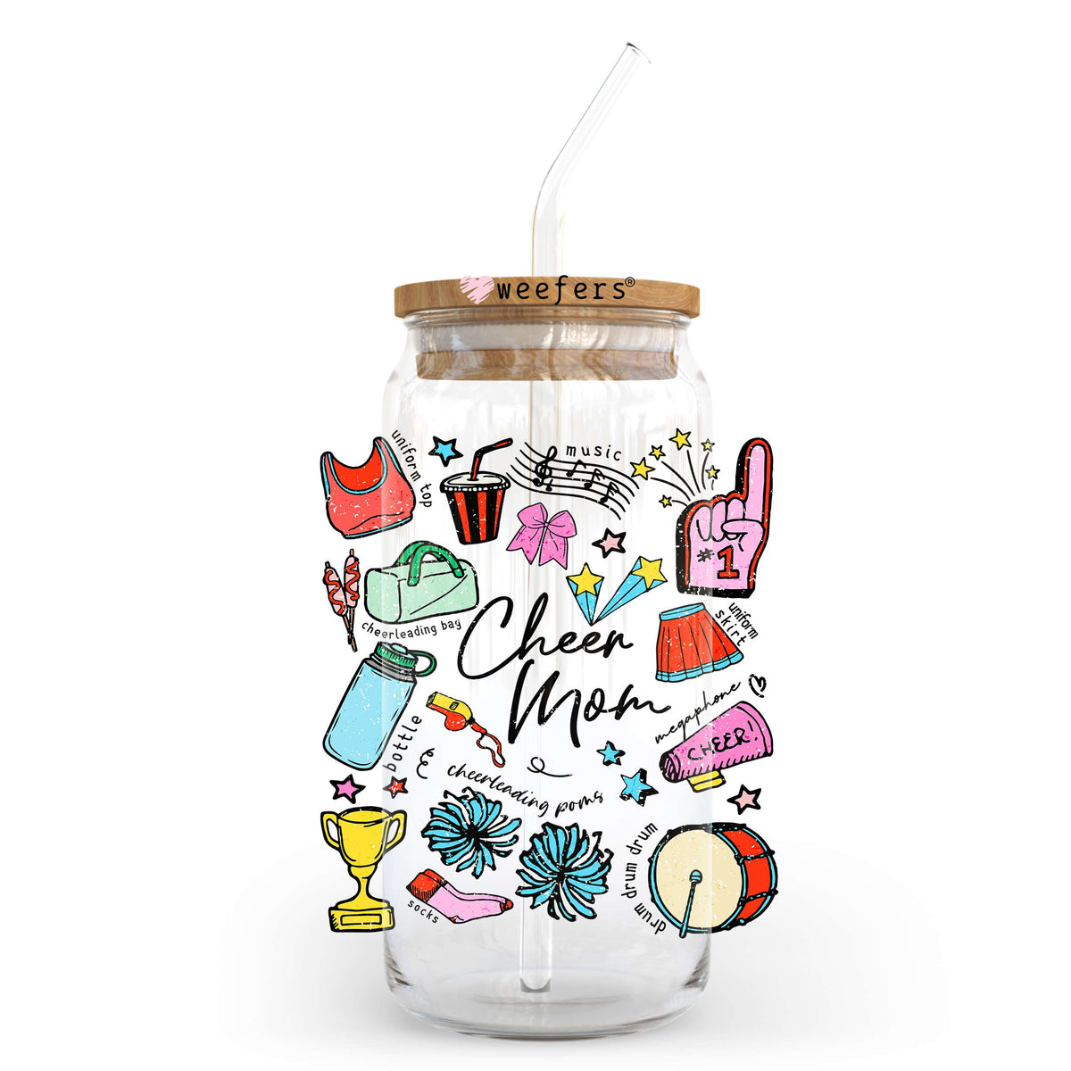 Busy Doing Cheer Mom Stuff 20oz Libbey Glass Can UV DTF or Sublimation Wrap - Decal Transfer Weefers