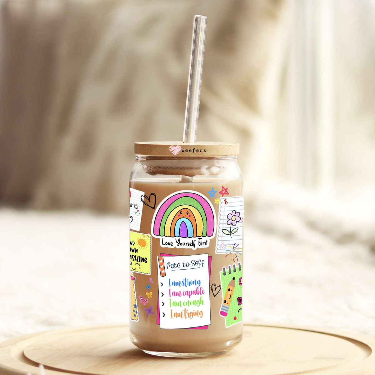 Love Yourself First 16oz Libbey Glass Can UV DTF or Sublimation Wrap - Transfer Weefers