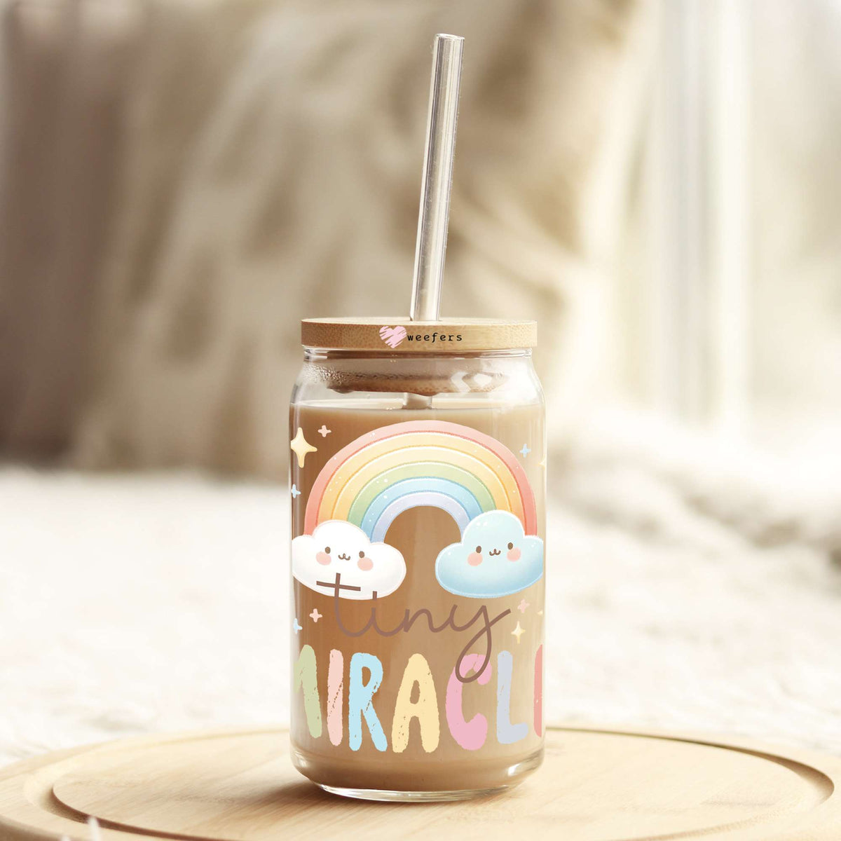 Tiny Miracle Rainbows 16oz Libbey Glass Can UV DTF or Sublimation Wrap - Transfer Weefers