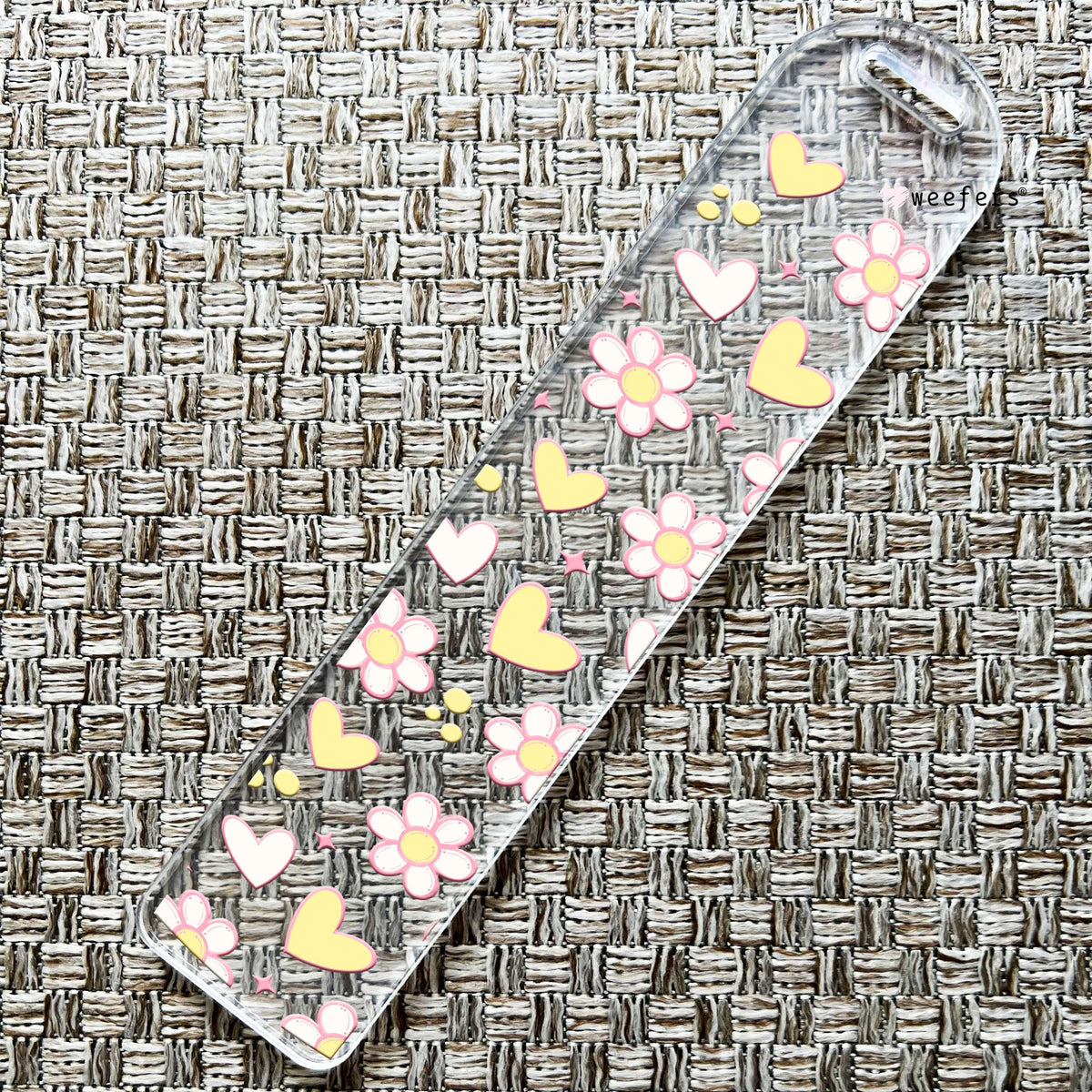Pink and Yellow Hearts and Flowers Bookmark UV DTF Decal Weefers
