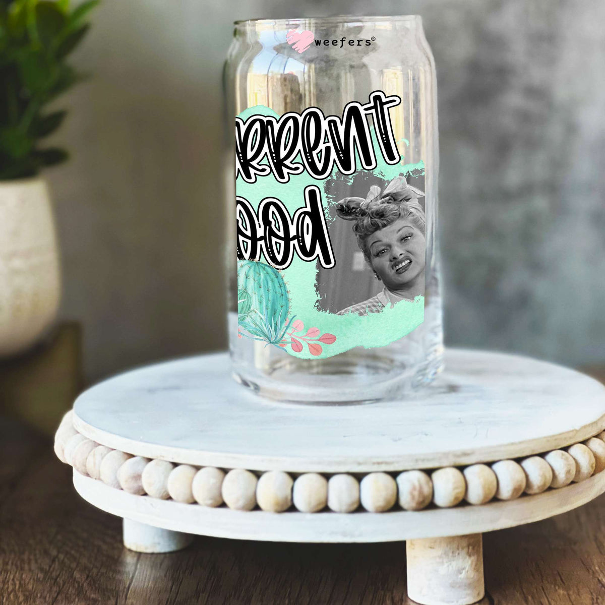 Current Mood I Love Lucy 16oz Libbey Glass Can UV DTF or Sublimation Wrap Decal Transfer Weefers