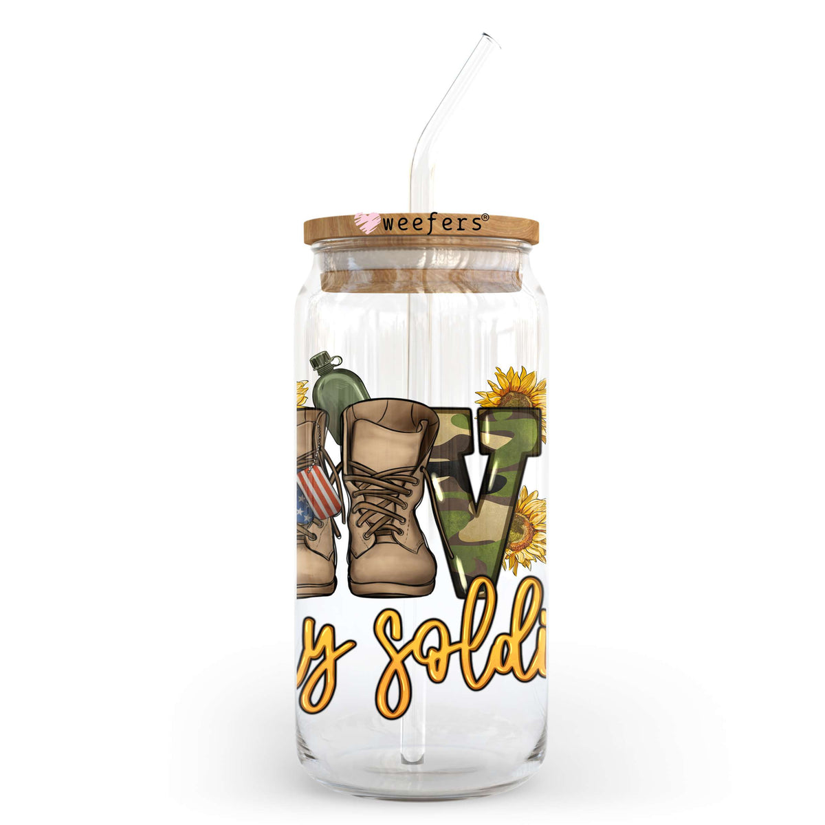 Love My Soldier 20oz Libbey Glass Can, 34oz Hip Sip, 40oz Tumbler, 24oz Cold Cup UV DTF or Sublimation Decal Transfer Weefers