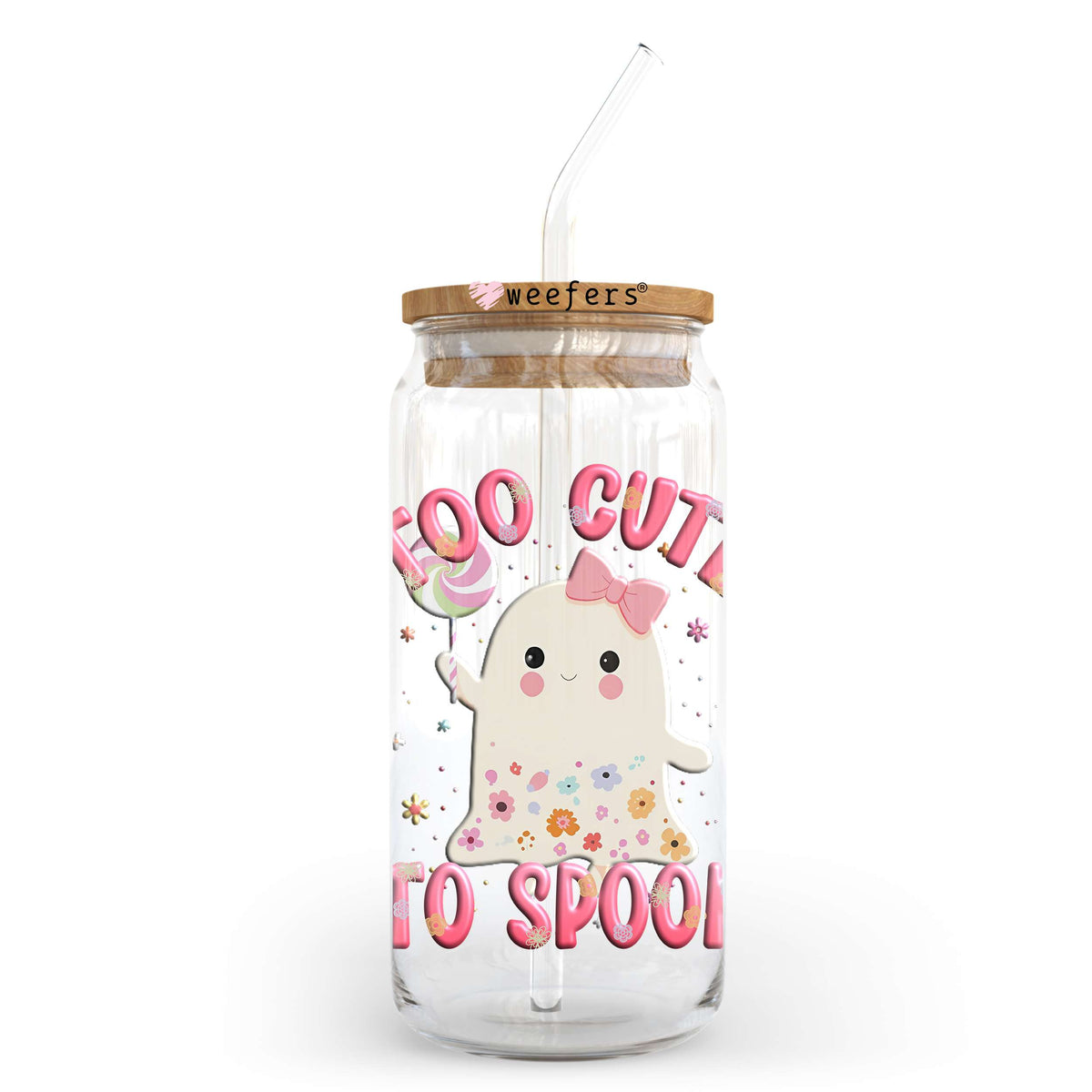 Too Cute To Spook Ghost 20oz Libbey Glass Can, 34oz Hip Sip, 40oz Tumbler, 24oz Cold Cup UV DTF or Sublimation Decal Transfer Weefers