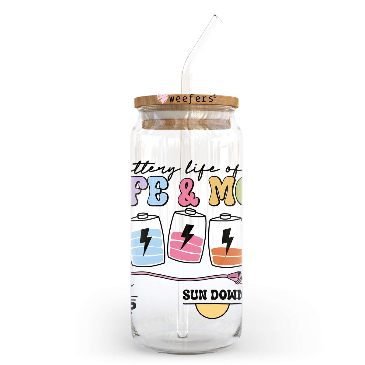 Battery Life Of A Wife And Mom 20oz Libbey Glass Can UV DTF or Sublimation Wrap - Decal Weefers