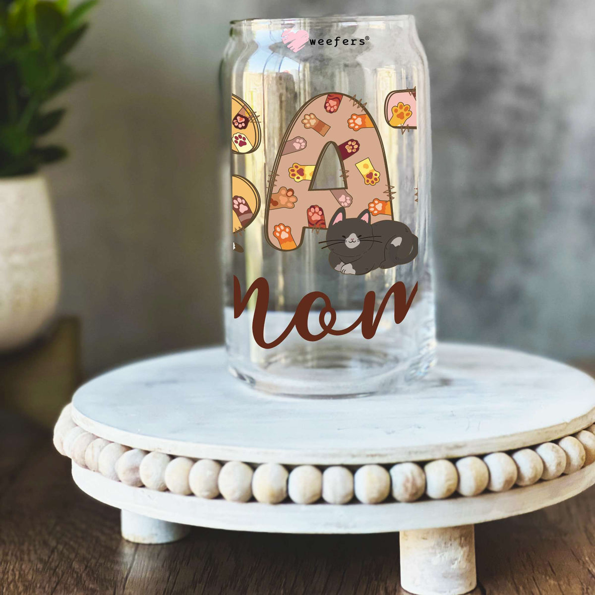 Cat Mom Kitties 16oz Libbey Glass Can UV DTF or Sublimation Decal - Transfer Weefers