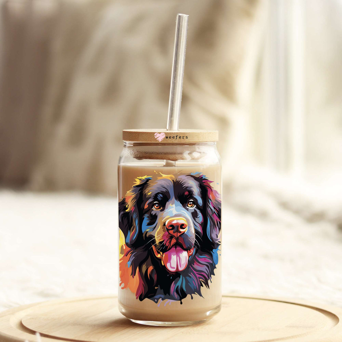Newfoundland Colorful Watercolor 16oz Libbey Glass Can UV DTF or Sublimation Wrap - Decal Weefers