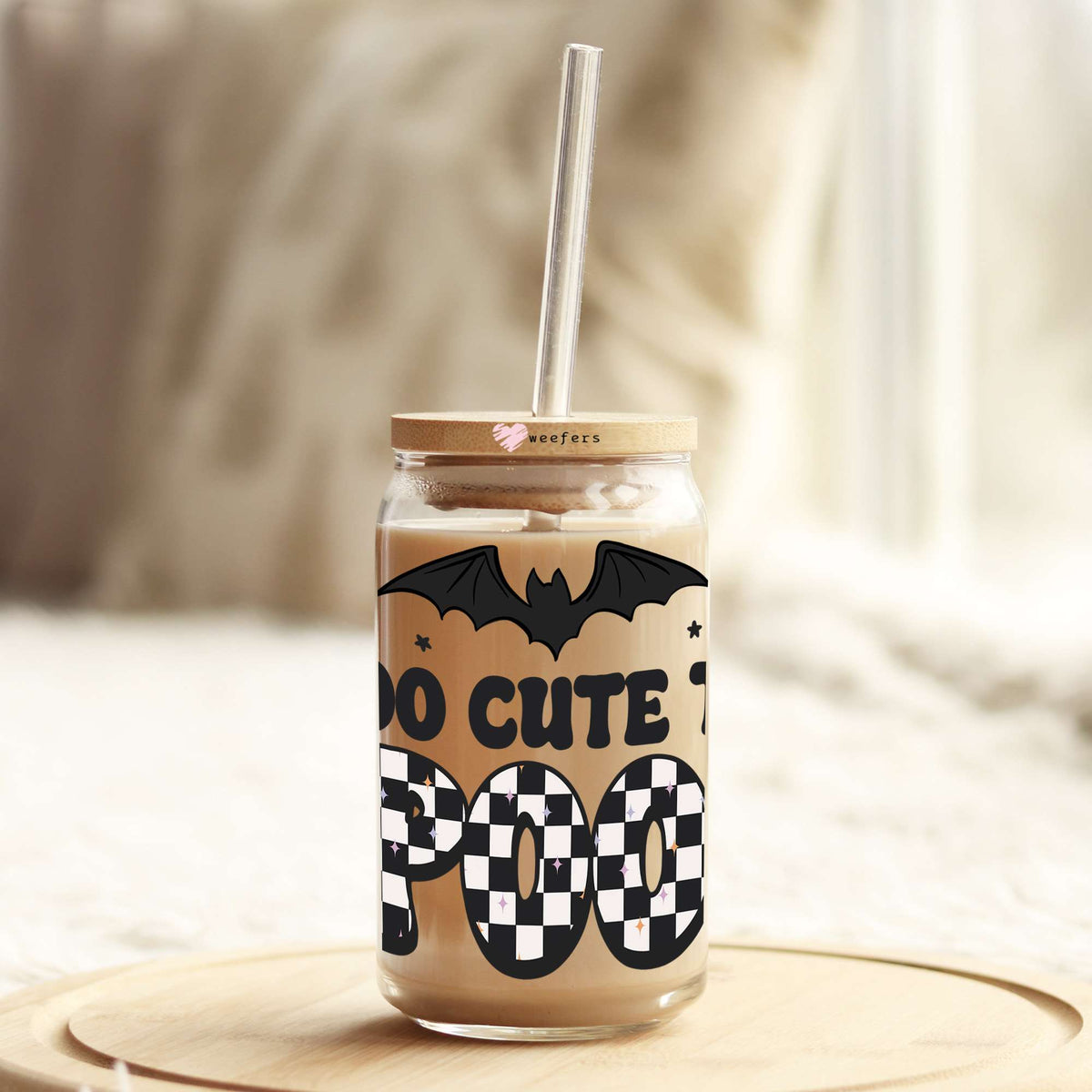 Too Cute To Spook 16oz Libbey Glass Can UV DTF or Sublimation Wrap Decal Transfer Weefers