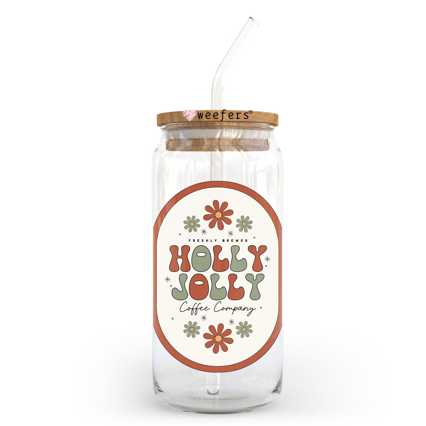 Freshly Brewed Holly Jolly Coffee Company Red Outline 20oz Libbey Glass Can, 34oz Hip Sip, 40oz Tumbler, 24oz Cold Cup UV DTF or Sublimation Decal Transfer Weefers
