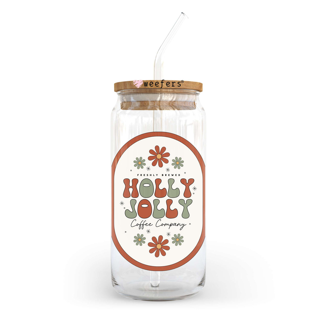 Freshly Brewed Holly Jolly Coffee Company Red Outline 20oz Libbey Glass Can, 34oz Hip Sip, 40oz Tumbler, 24oz Cold Cup UV DTF or Sublimation Decal Transfer Weefers