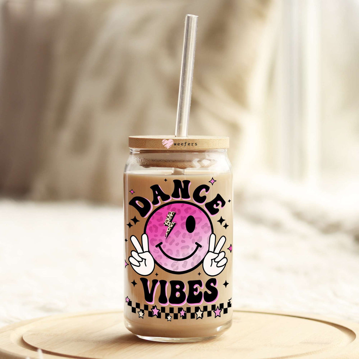 Dance Mom Vibes Pink Smile Face 16oz Libbey Glass Can UV DTF or Sublimation Wrap - Decal Weefers