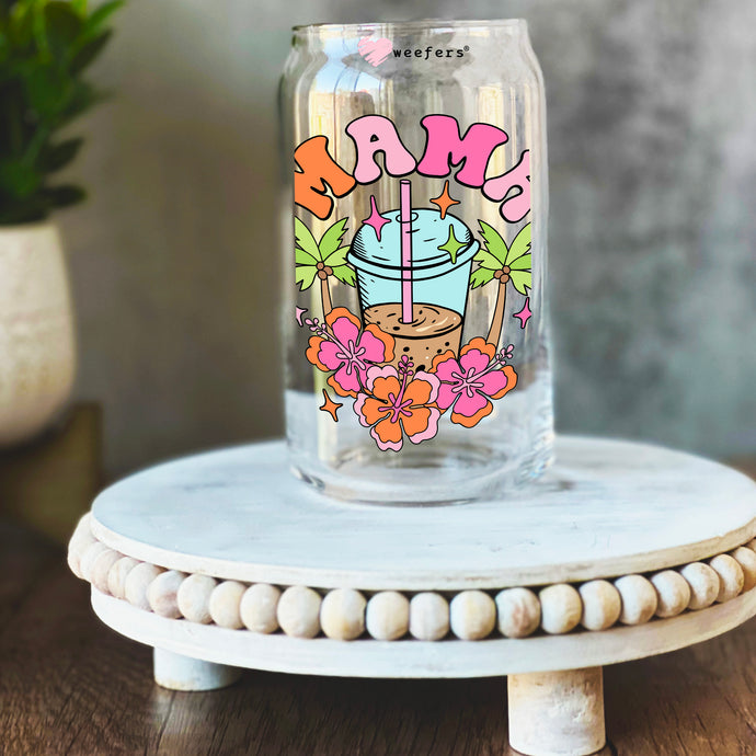 a glass jar with a picture of a drink on it