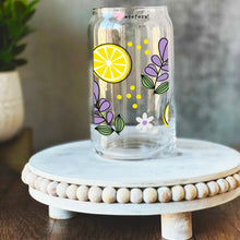 Load image into Gallery viewer, a glass jar with lemons and leaves painted on it
