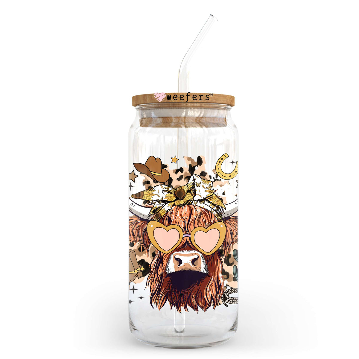 Bougie Western Highlander Cow 20oz Libbey Glass Can UV DTF or Sublimation Wrap - Decal Transfer Weefers
