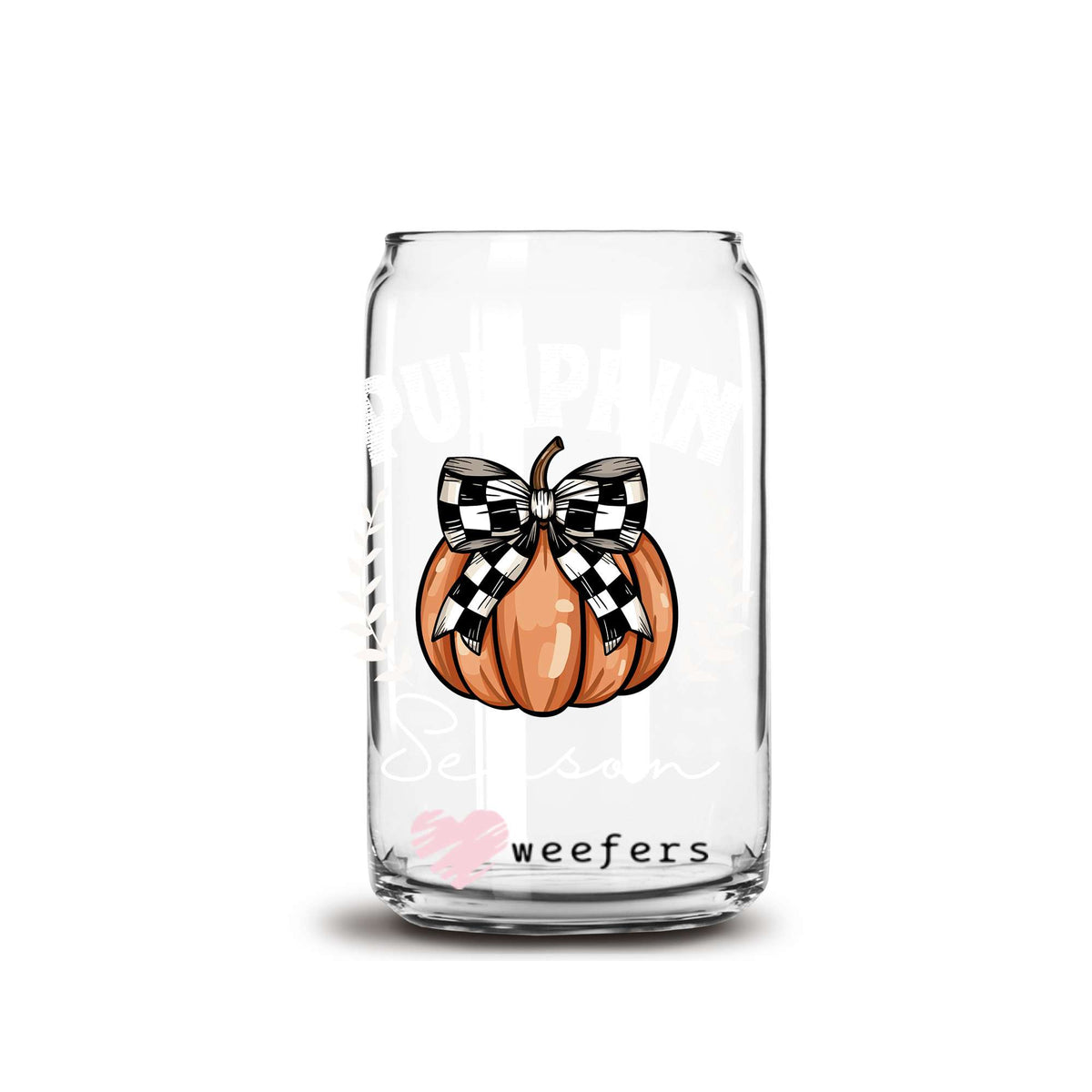 Pumpkin Season White Font 16oz Libbey Glass Can UV DTF or Sublimation Wrap Decal Transfer Weefers