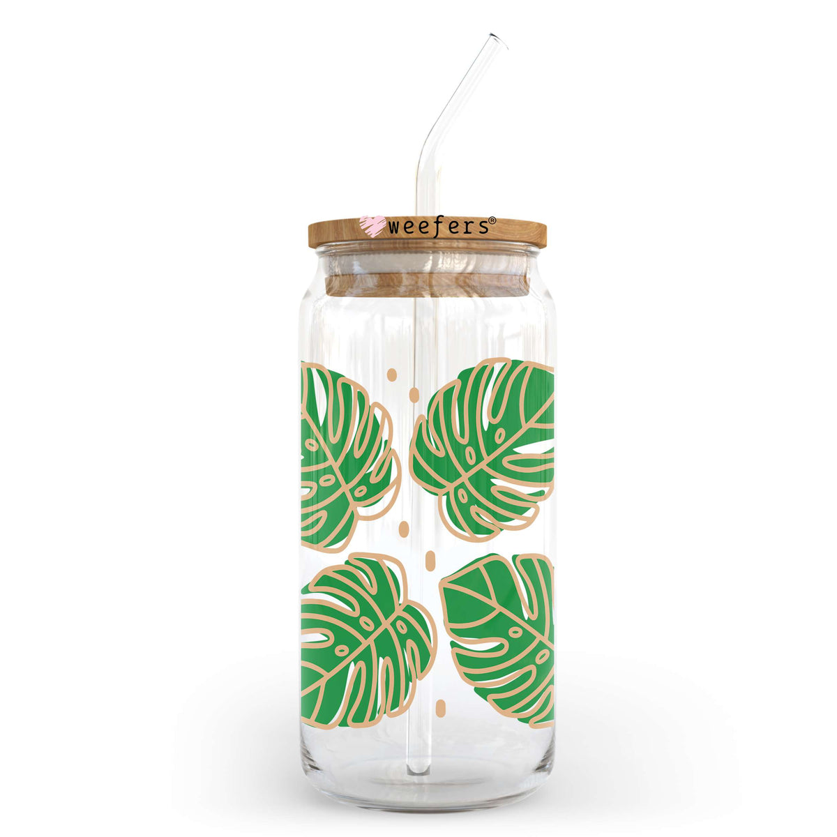 Tropical Leaves 20oz Libbey Glass Can, 34oz Hip Sip, 40oz Tumbler, 24oz Cold Cup UV DTF or Sublimation Decal Transfer Weefers