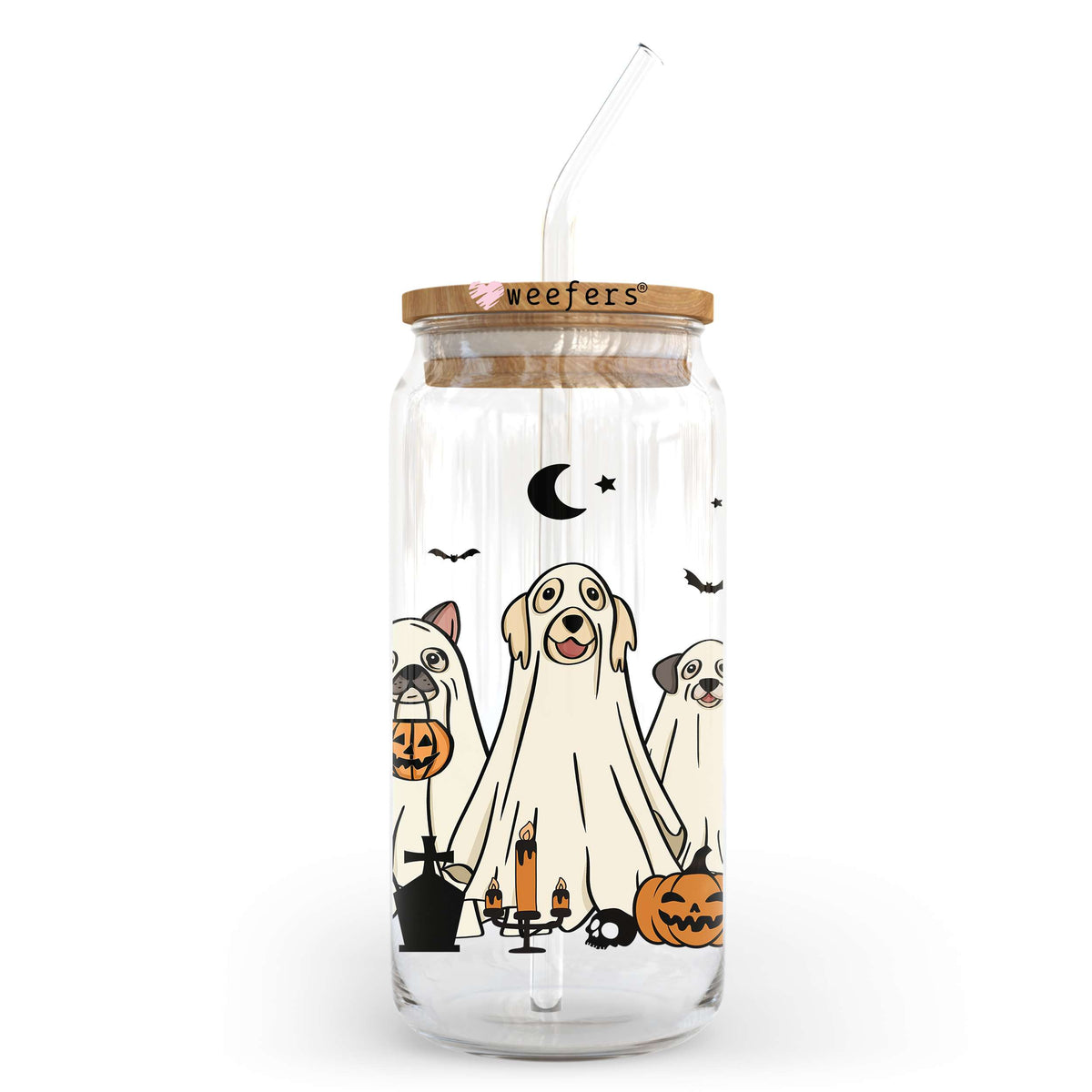 Dog Ghosts 20oz Libbey Glass Can, 34oz Hip Sip, 40oz Tumbler, 24oz Cold Cup UV DTF or Sublimation Decal Transfer Weefers