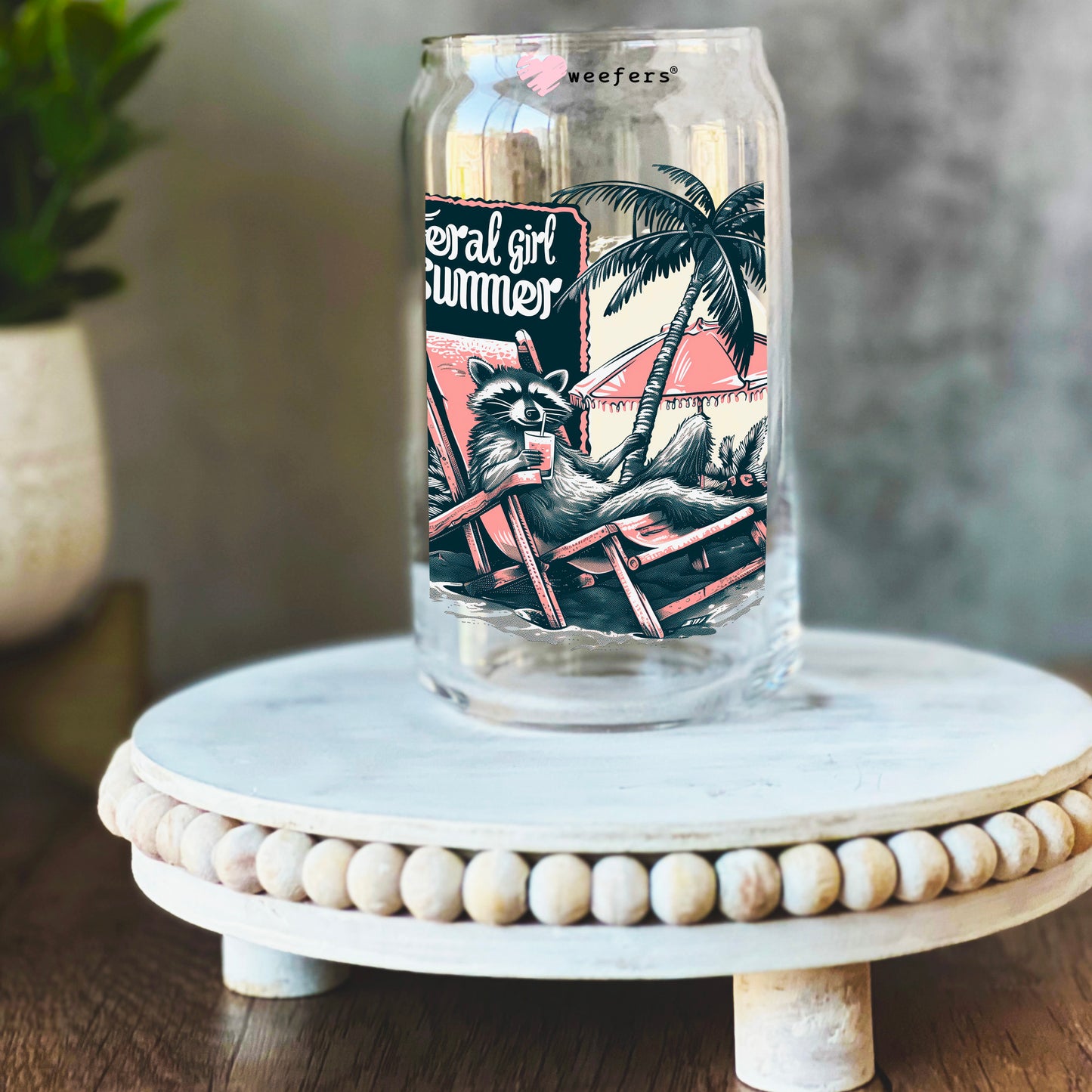 Feral Girl Summer 16oz Libbey Glass Can UV DTF or Sublimation Wrap Decal Transfer Weefers