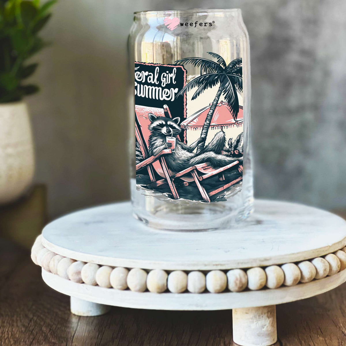 Feral Girl Summer 16oz Libbey Glass Can UV DTF or Sublimation Wrap Decal Transfer Weefers