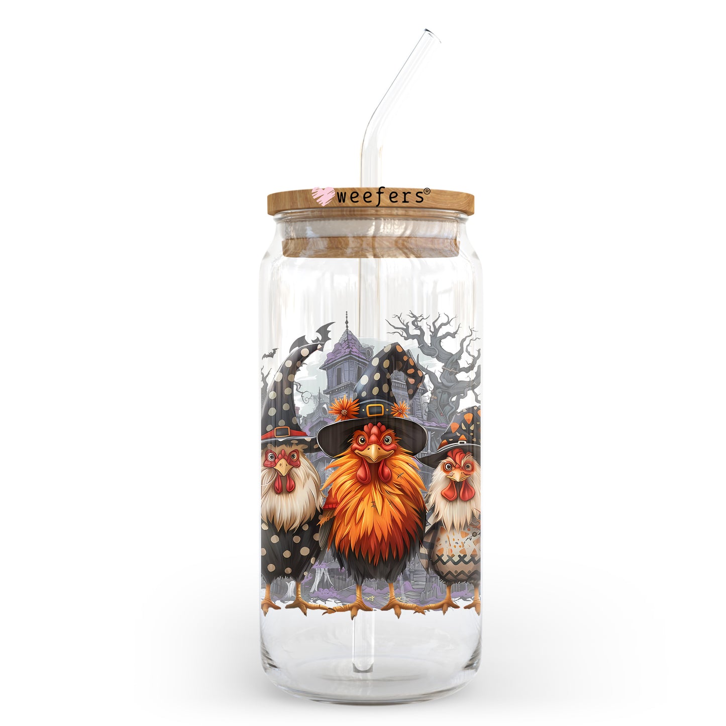 Rooster Witches 20oz Libbey Glass Can, 34oz Hip Sip, 40oz Tumbler, 24oz Cold Cup UV DTF or Sublimation Decal Transfer Weefers
