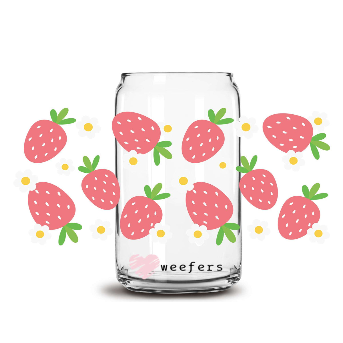 Strawberry White Daisies 16oz Libbey Glass Can UV DTF or Sublimation Wrap Decal Transfer Weefers