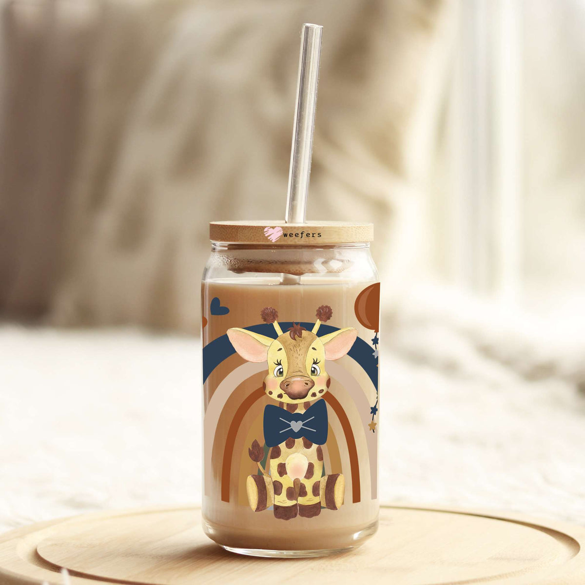 Boy Giraffe Rainbow 16oz Libbey Glass Can UV DTF or Sublimation Wrap - Decal Transfer Weefers