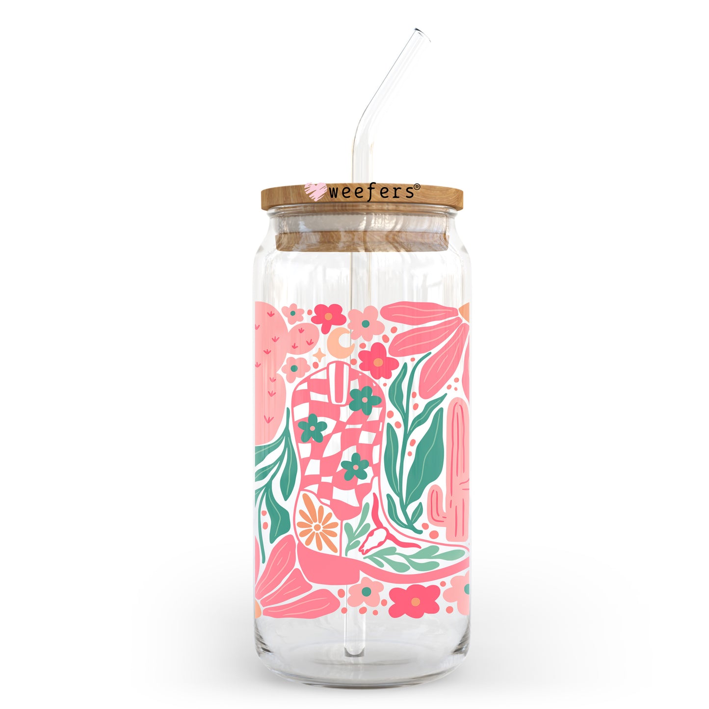 Boho Cowgirl Boot Pink 20oz Libbey Glass Can, 34oz Hip Sip, 40oz Tumbler, 24oz Cold Cup UV DTF or Sublimation Decal Transfer Weefers