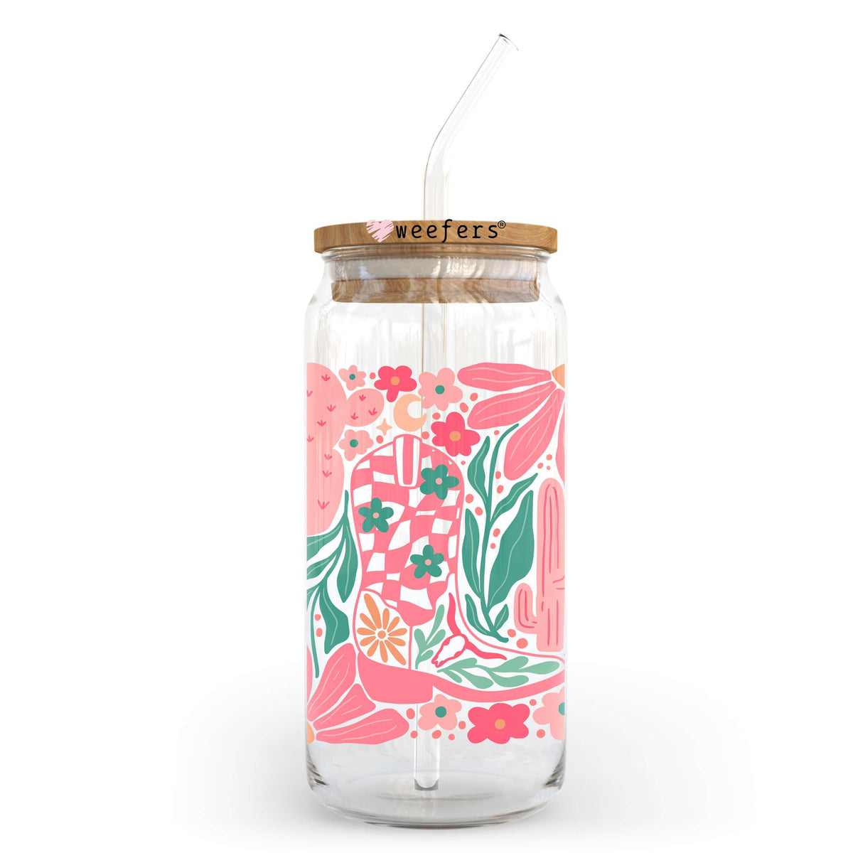 Boho Cowgirl Boot Pink 20oz Libbey Glass Can, 34oz Hip Sip, 40oz Tumbler, 24oz Cold Cup UV DTF or Sublimation Decal Transfer Weefers