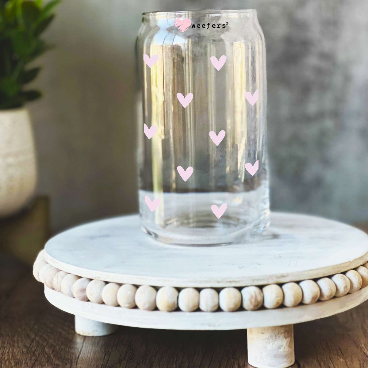 Small Pink Coquette Hearts 16oz Libbey Glass Can UV DTF Full Decal Transfer Weefers
