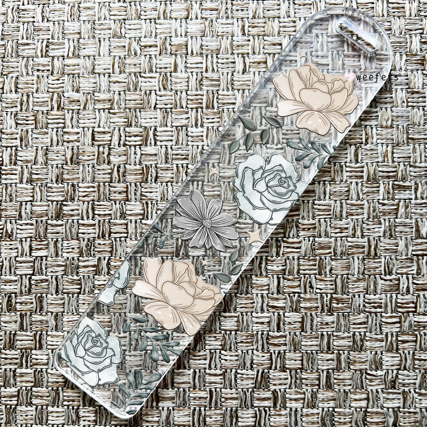 Blue And Gray Florals Bookmark UV DTF Decal Weefers