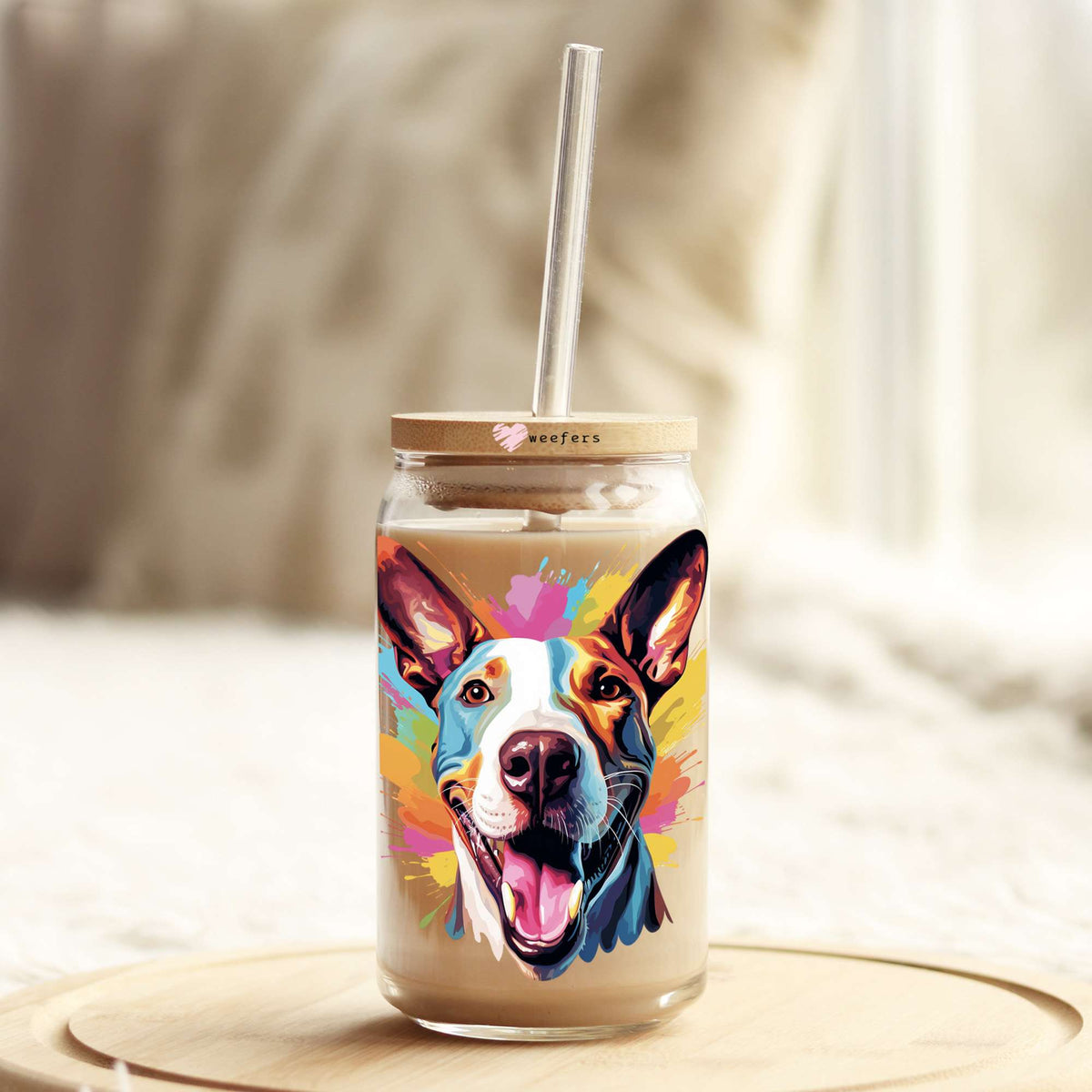 Bull Terrier Colorful Watercolor 16oz Libbey Glass Can UV DTF or Sublimation Wrap - Decal Weefers