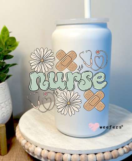 Nurse Stuff Green 16oz Libbey Glass Can UV DTF Decal Transfer Weefers
