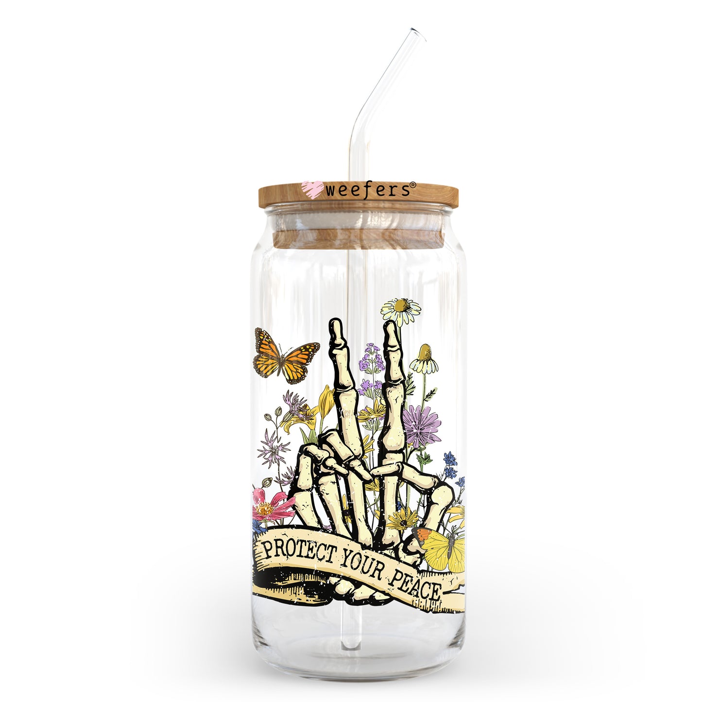 Protect Your Peach Skull Hands 20oz Libbey Glass Can, 34oz Hip Sip, 40oz Tumbler, 24oz Cold Cup UV DTF or Sublimation Decal Transfer Weefers