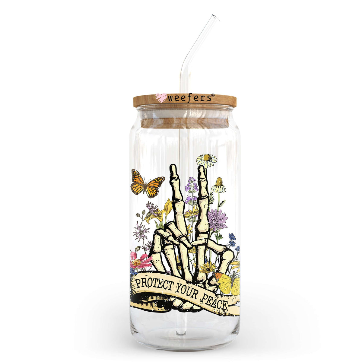 Protect Your Peach Skull Hands 20oz Libbey Glass Can, 34oz Hip Sip, 40oz Tumbler, 24oz Cold Cup UV DTF or Sublimation Decal Transfer Weefers