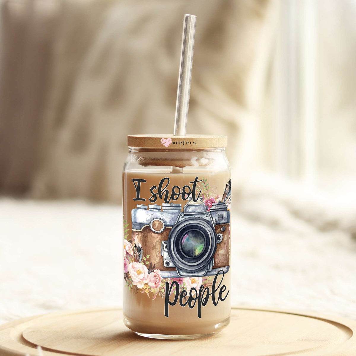 I Shoot People Camera Photographer 16oz Libbey Glass Can UV DTF or Sublimation Wrap - Decal Transfer Weefers