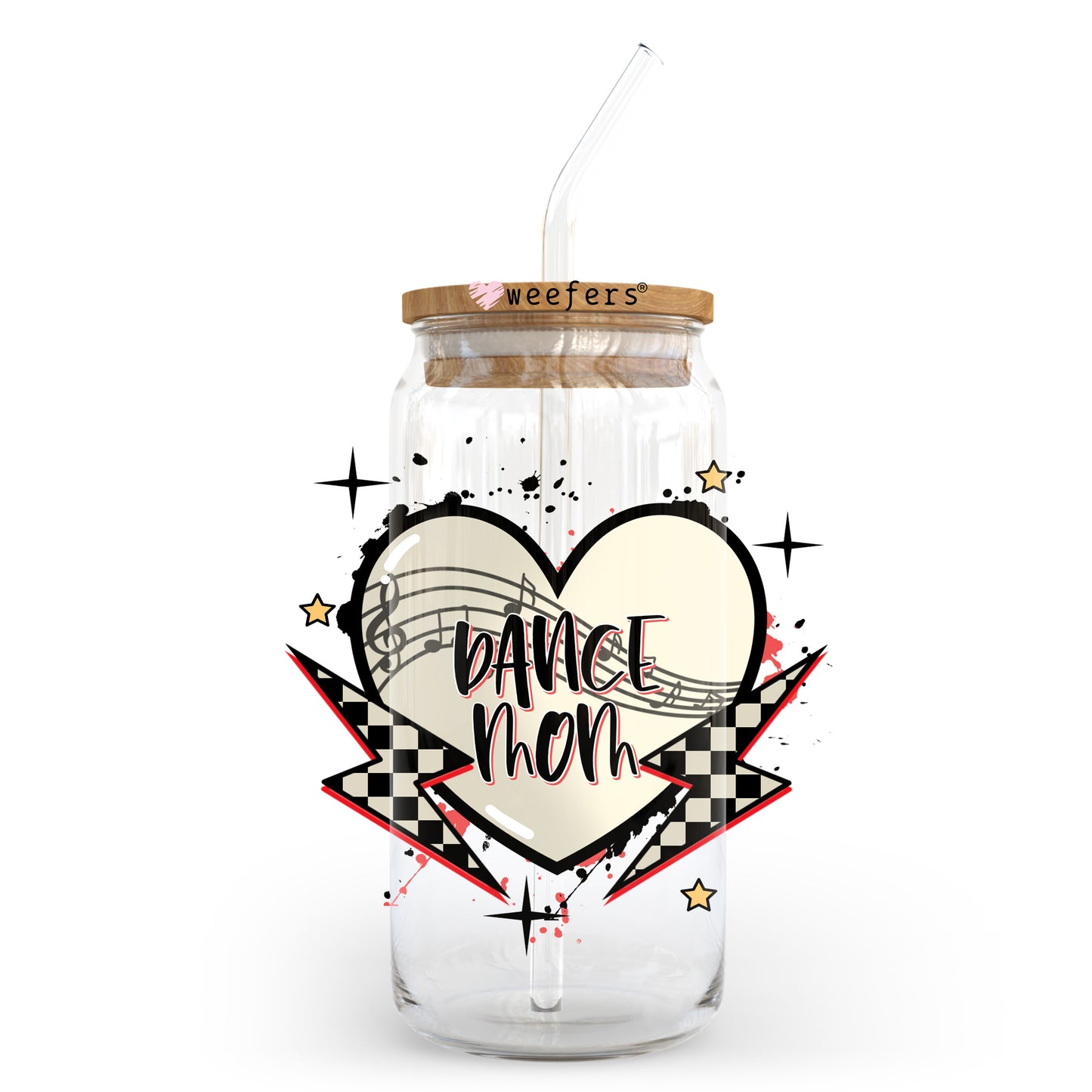 Dance Mom Lightening Bolts 20oz Libbey Glass Can UV DTF or Sublimation Wrap - Decal Transfer Weefers
