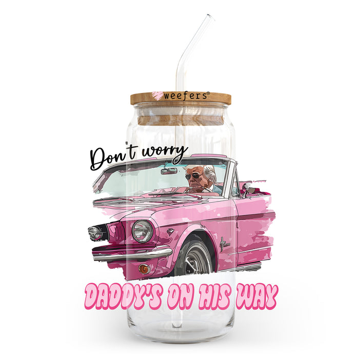 a pink car is in a jar with a straw in it